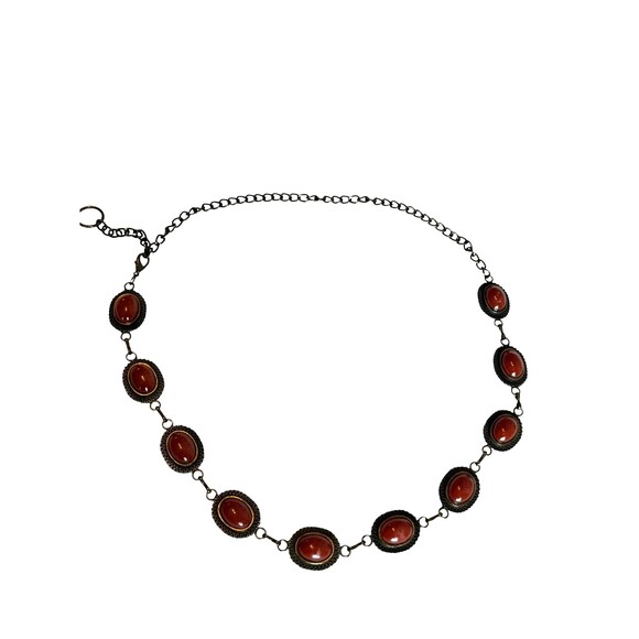 Vintage cognac Cabochon Concho Chain Belt Women Bronze Tone Boho Statement main image 7